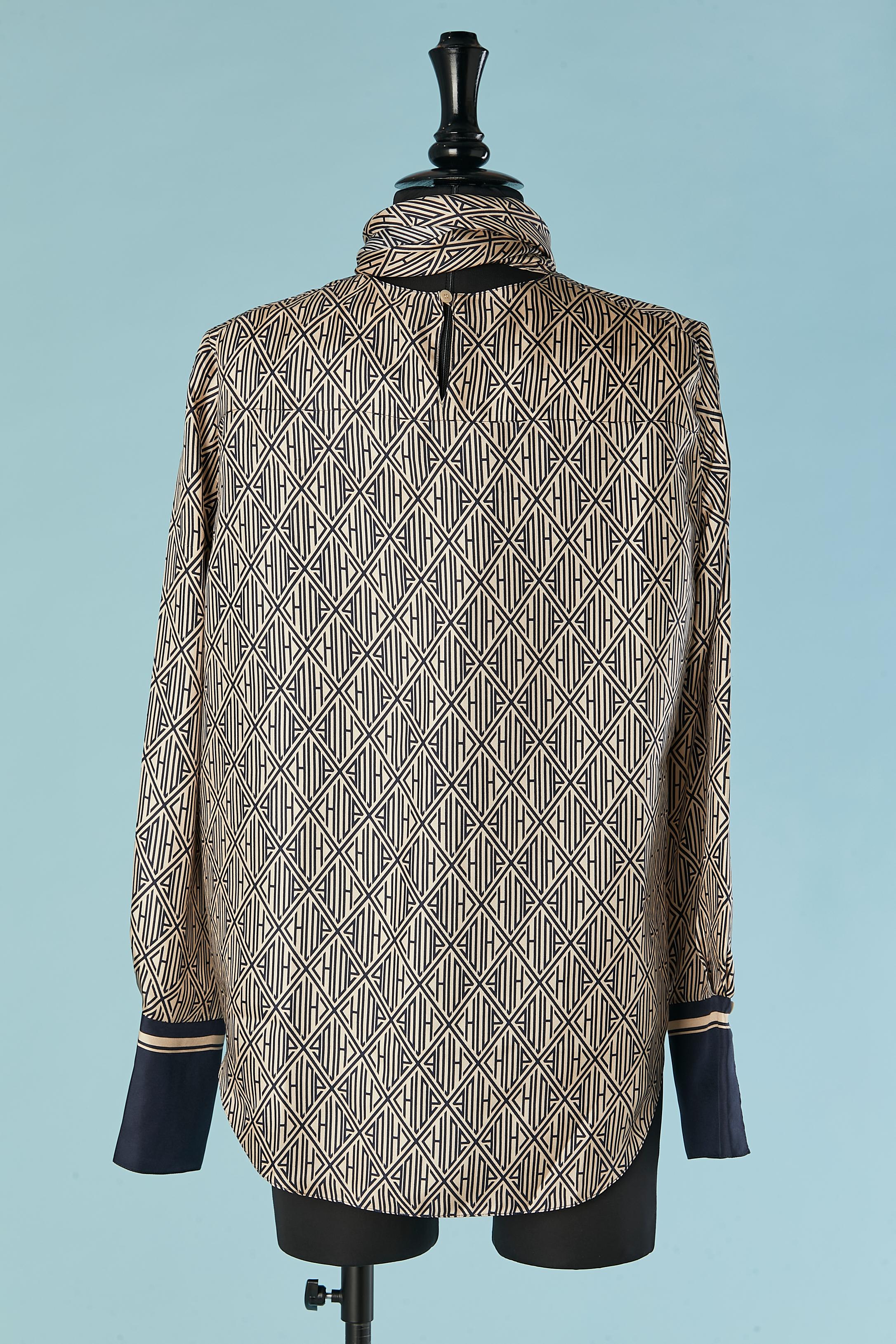 Navy blue and ivory silk branded shirt with scarf collar CHLOE 2
