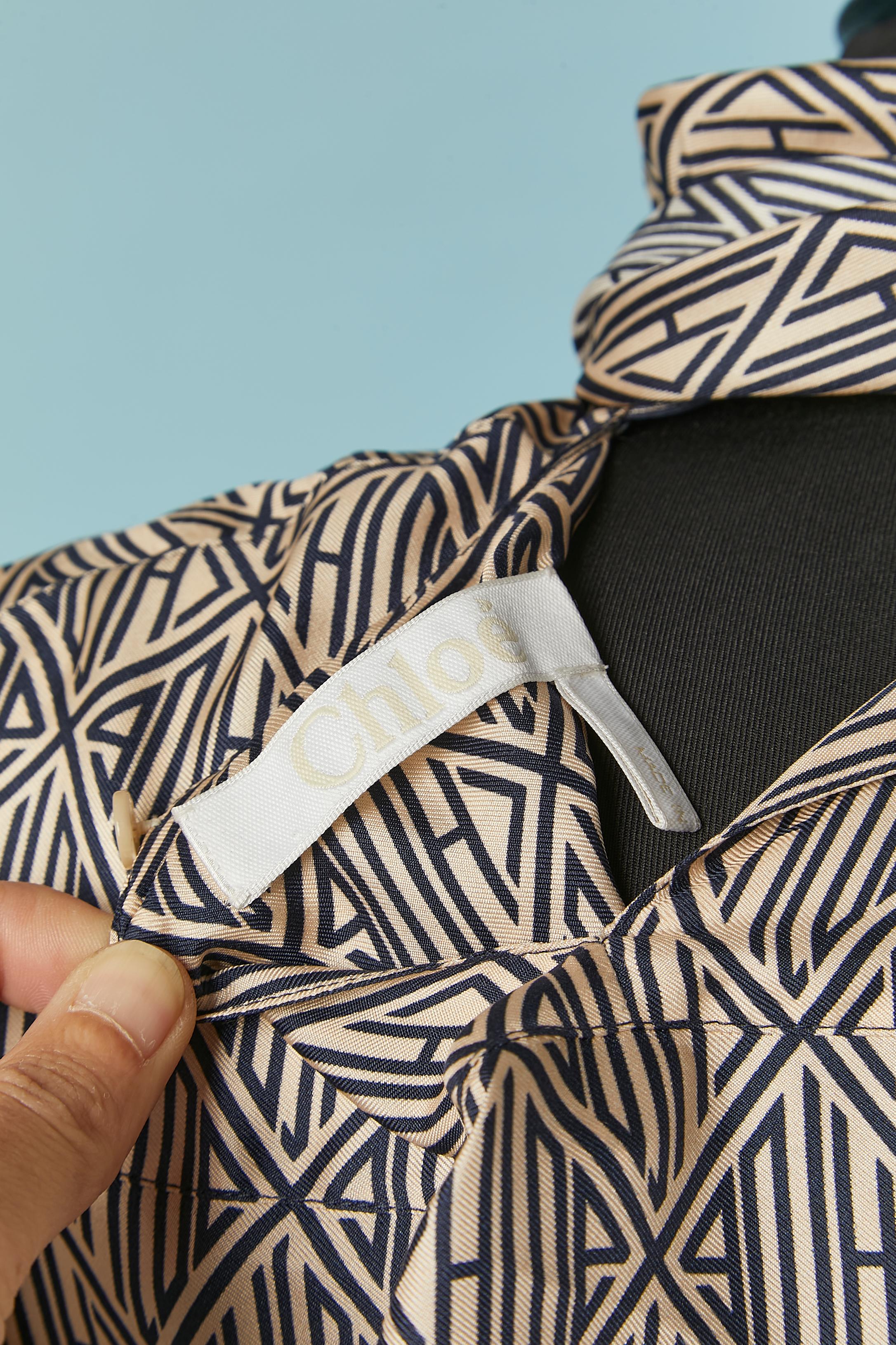 Navy blue and ivory silk branded shirt with scarf collar CHLOE 3