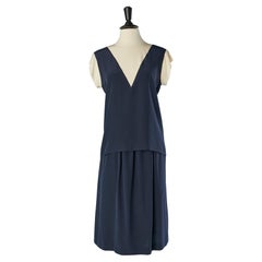 Ensemble di seta blu navy e avorio Chanel Circa 1970