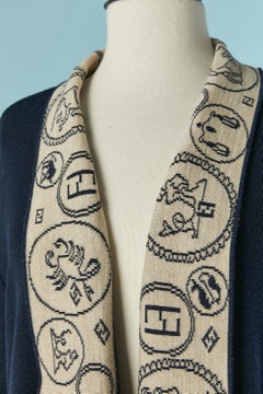 Navy blue and off-white wool jacquard cardigan FENDI