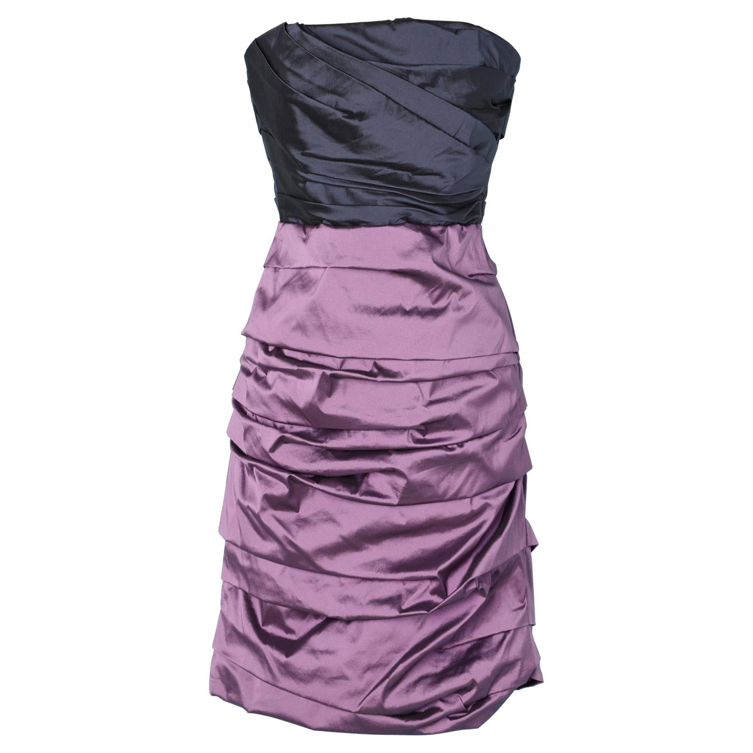 Navy blue and purple satin bustier dress Dolce & Gabbana  For Sale