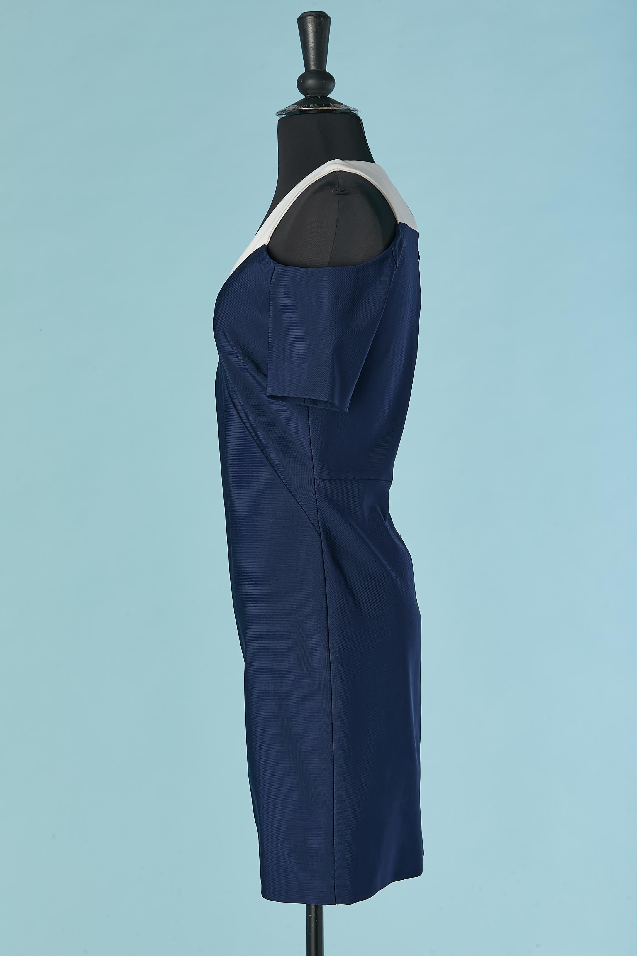 Navy blue and white dress with opening on the shoulders MUGLER In Excellent Condition For Sale In Saint-Ouen-Sur-Seine, FR