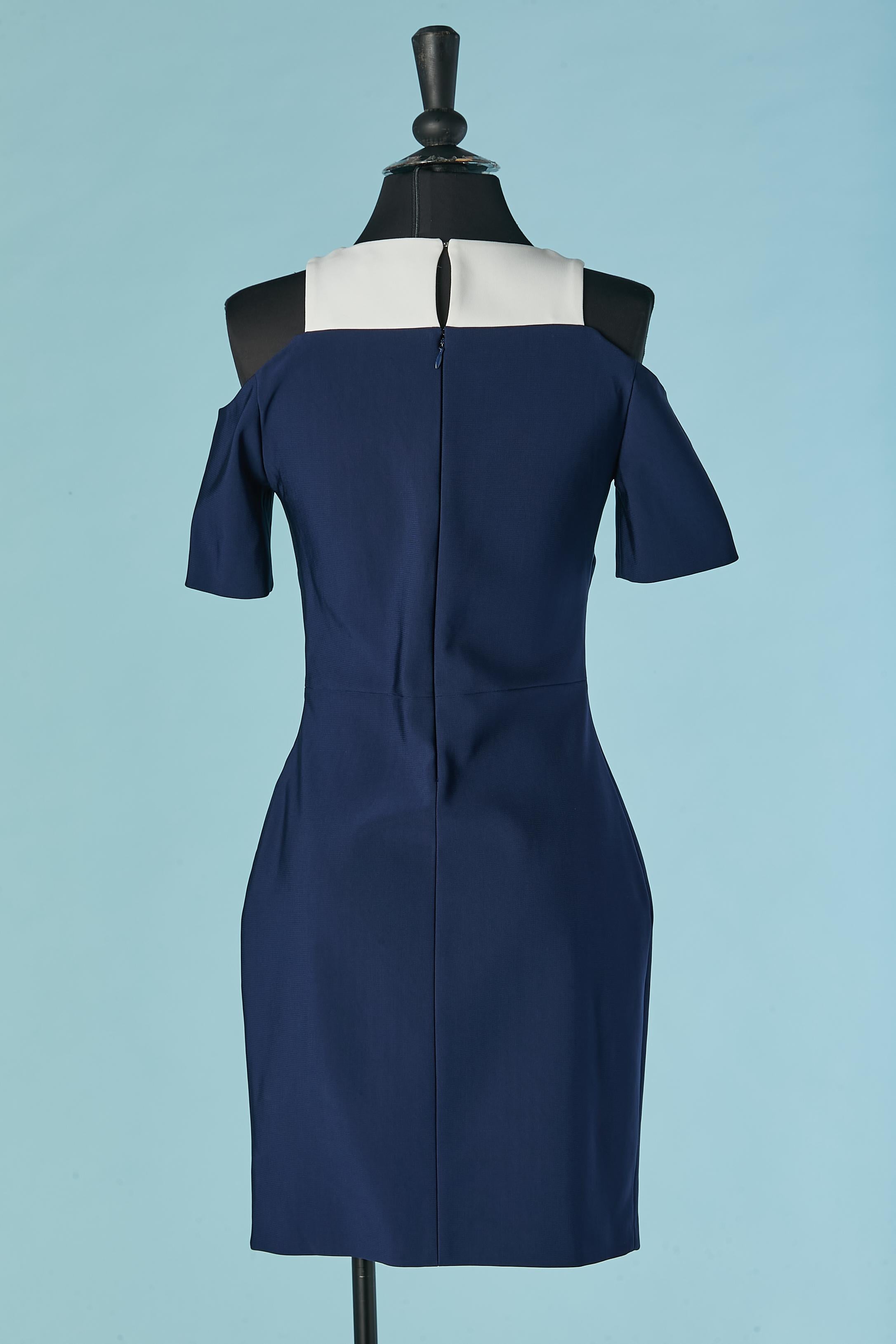 Women's Navy blue and white dress with opening on the shoulders MUGLER For Sale