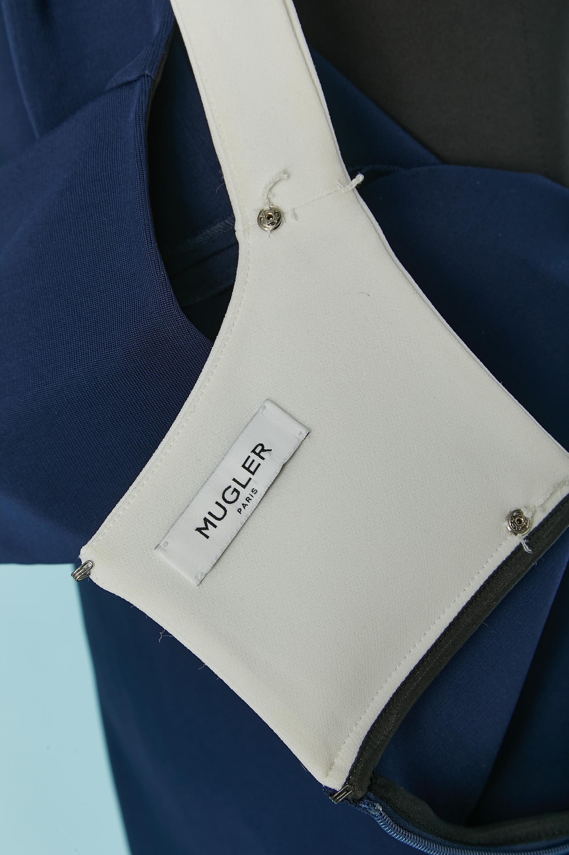 Navy blue and white dress with opening on the shoulders MUGLER For Sale 1