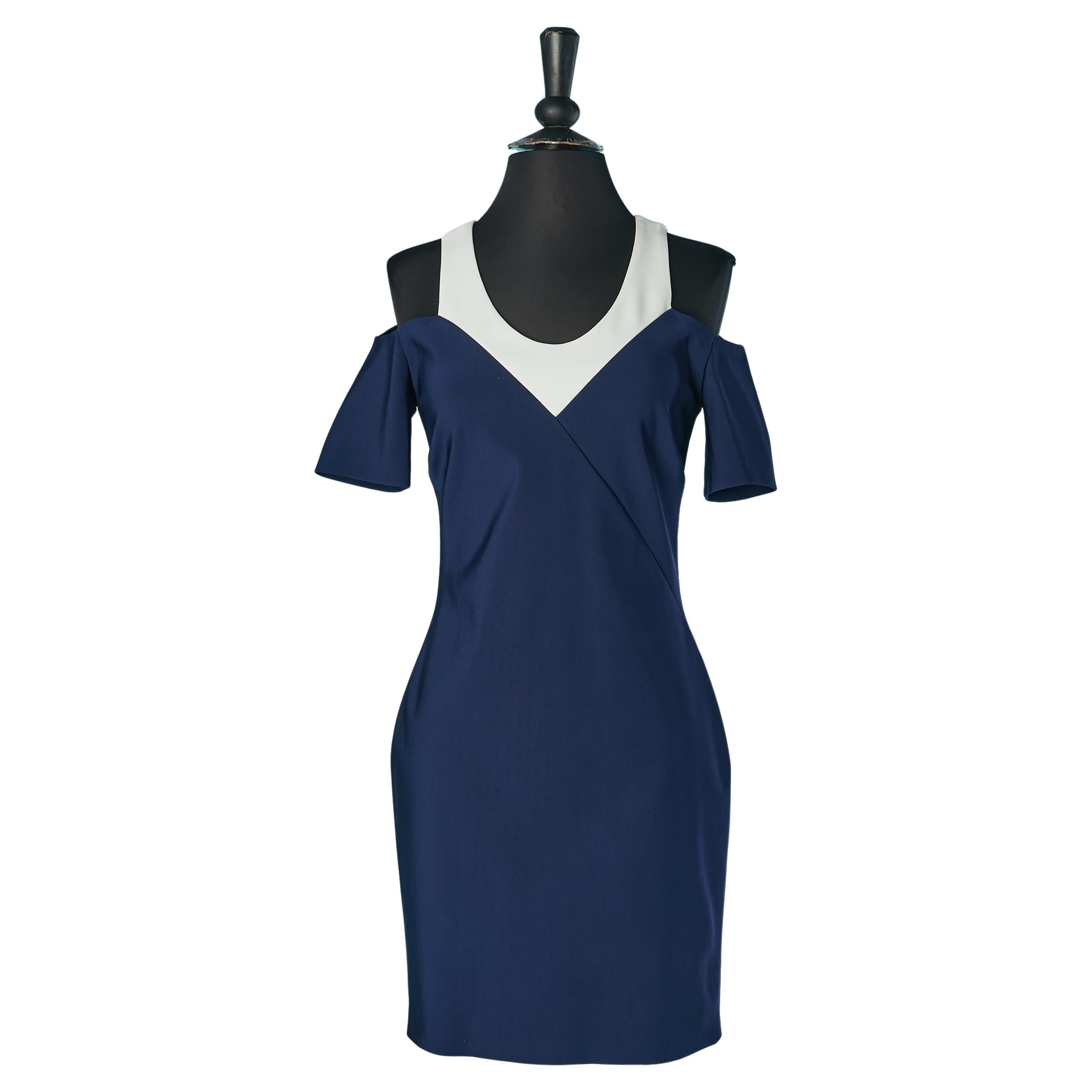 Navy blue and white combination dress discount