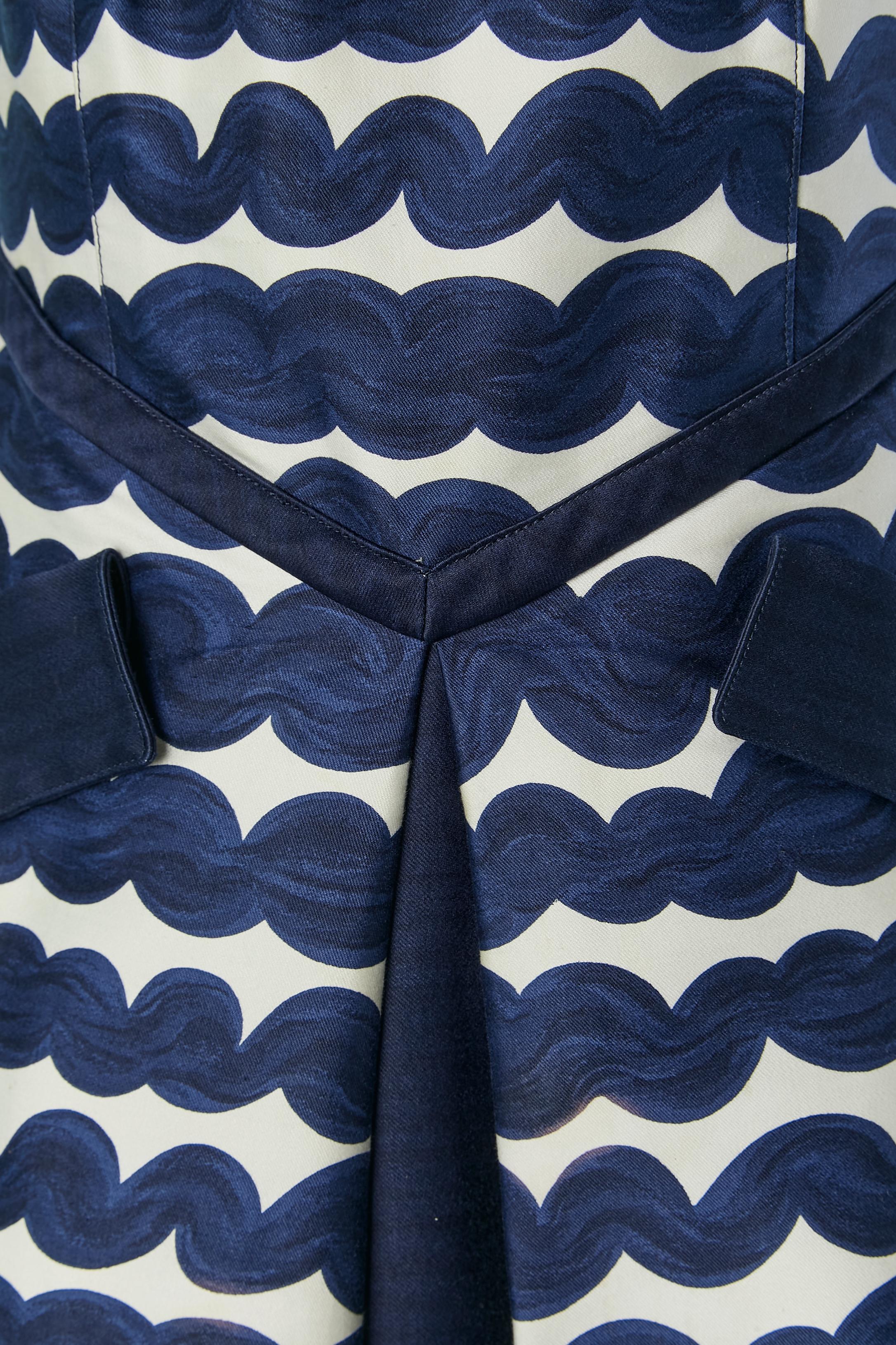 Black Navy blue and white printed sleeveless evening dress Courrèges Paris For Sale