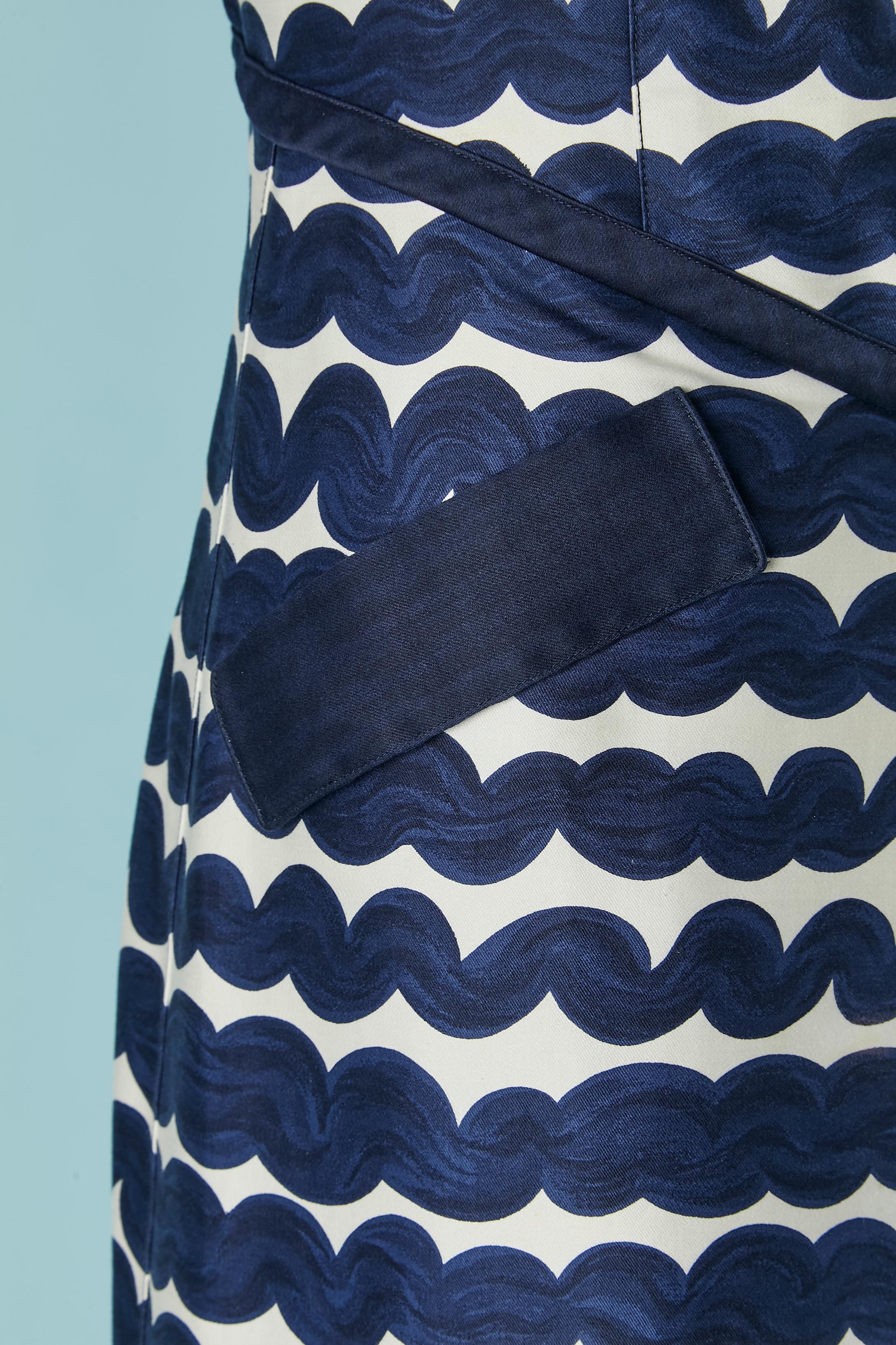 Navy blue and white printed sleeveless evening dress Courrèges Paris In Excellent Condition For Sale In Saint-Ouen-Sur-Seine, FR