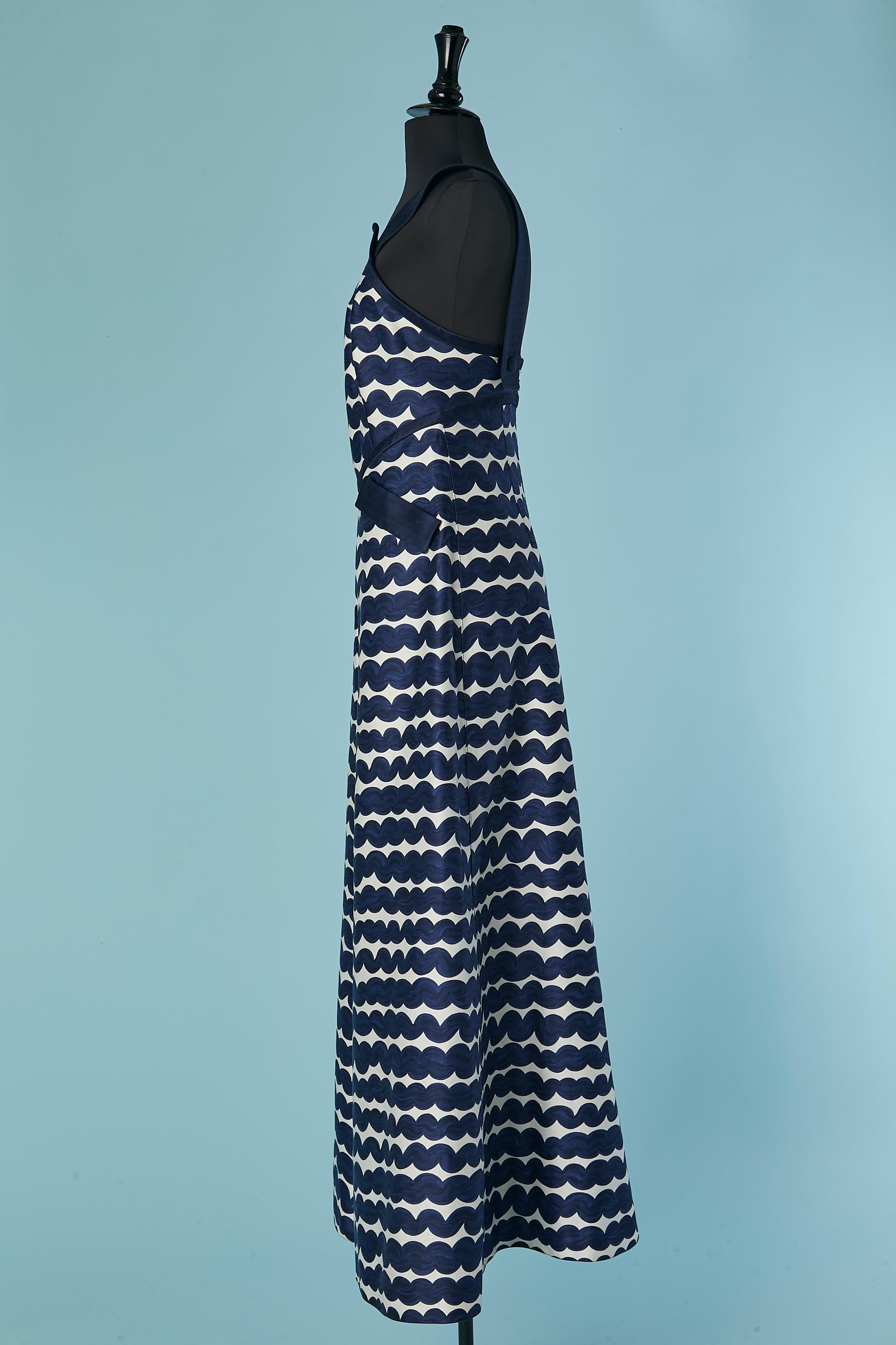 Navy blue and white printed sleeveless evening dress Courrèges Paris For Sale 1