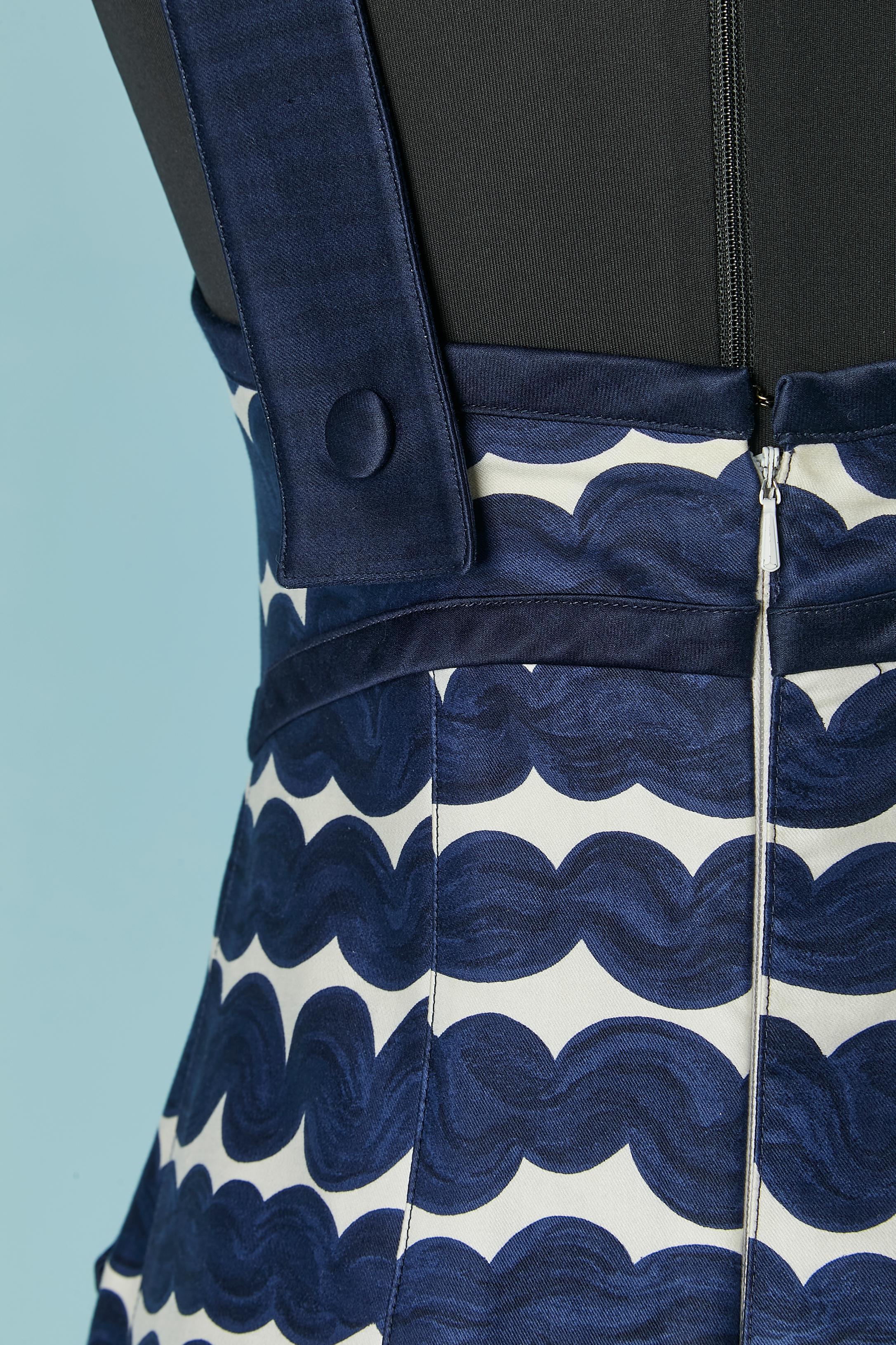 Navy blue and white printed sleeveless evening dress Courrèges Paris For Sale 3