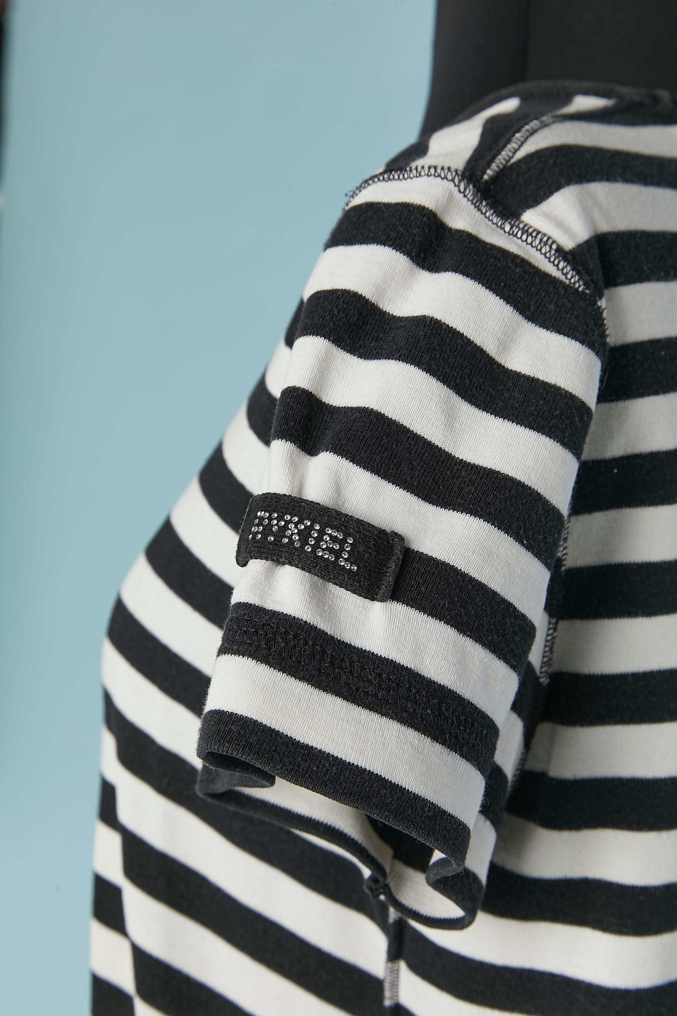 Black Navy blue and white striped cotton tee-shirt Sonia Rykiel For Sale