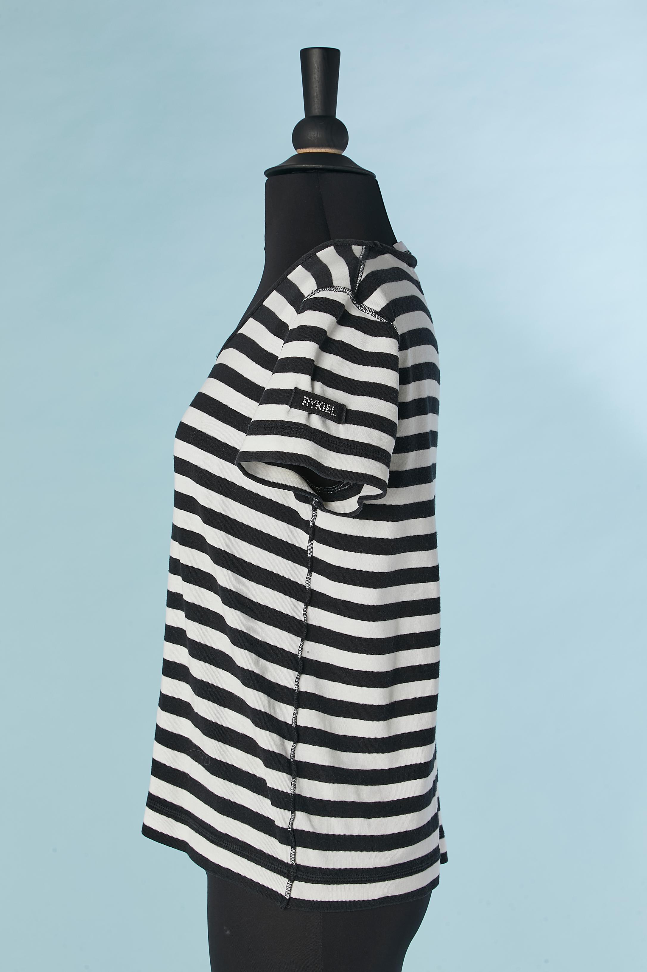 Navy blue and white striped cotton tee-shirt Sonia Rykiel In Excellent Condition For Sale In Saint-Ouen-Sur-Seine, FR