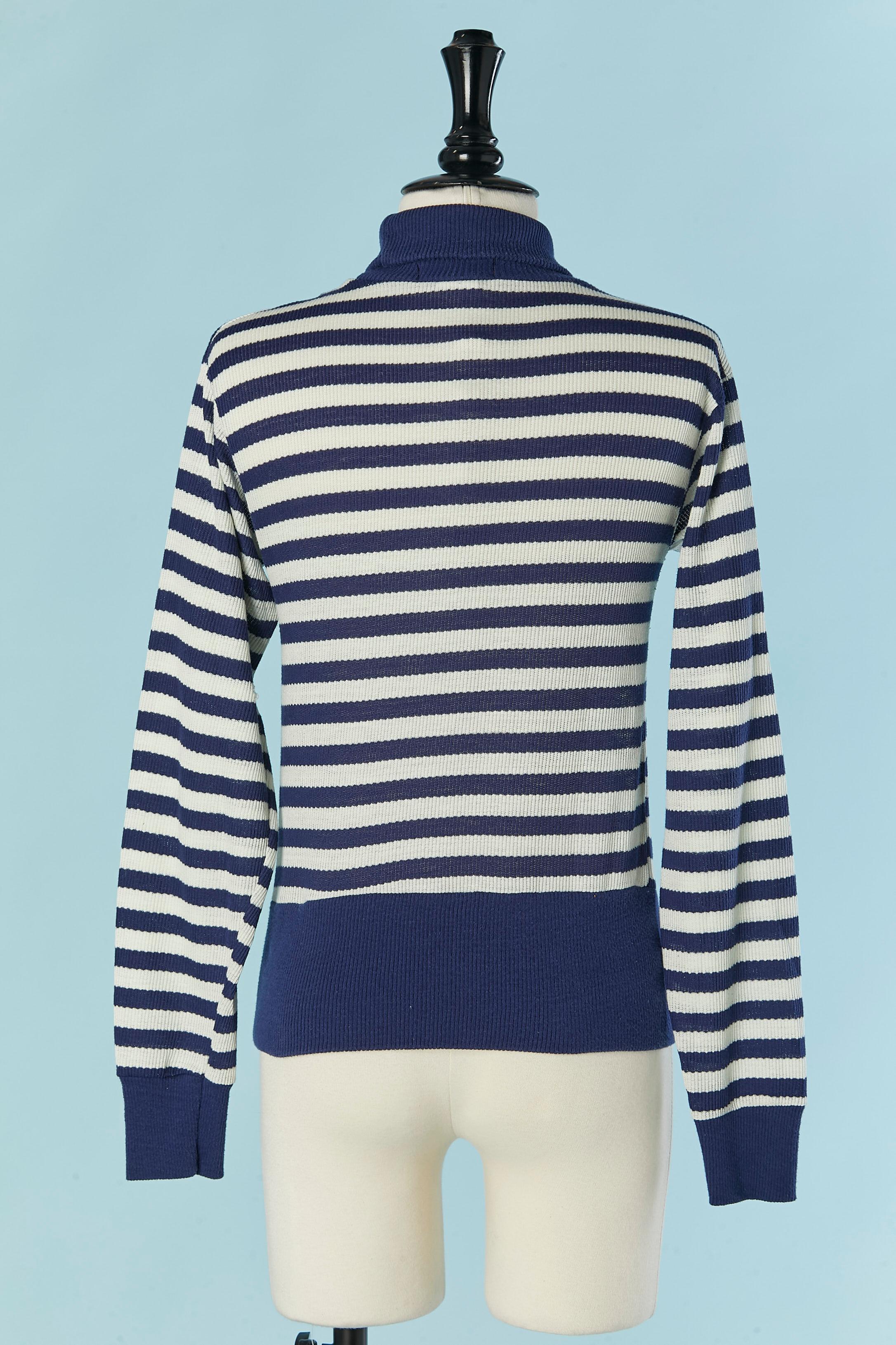 Donna Maglione a righe bianche e blu LACOSTE in vendita