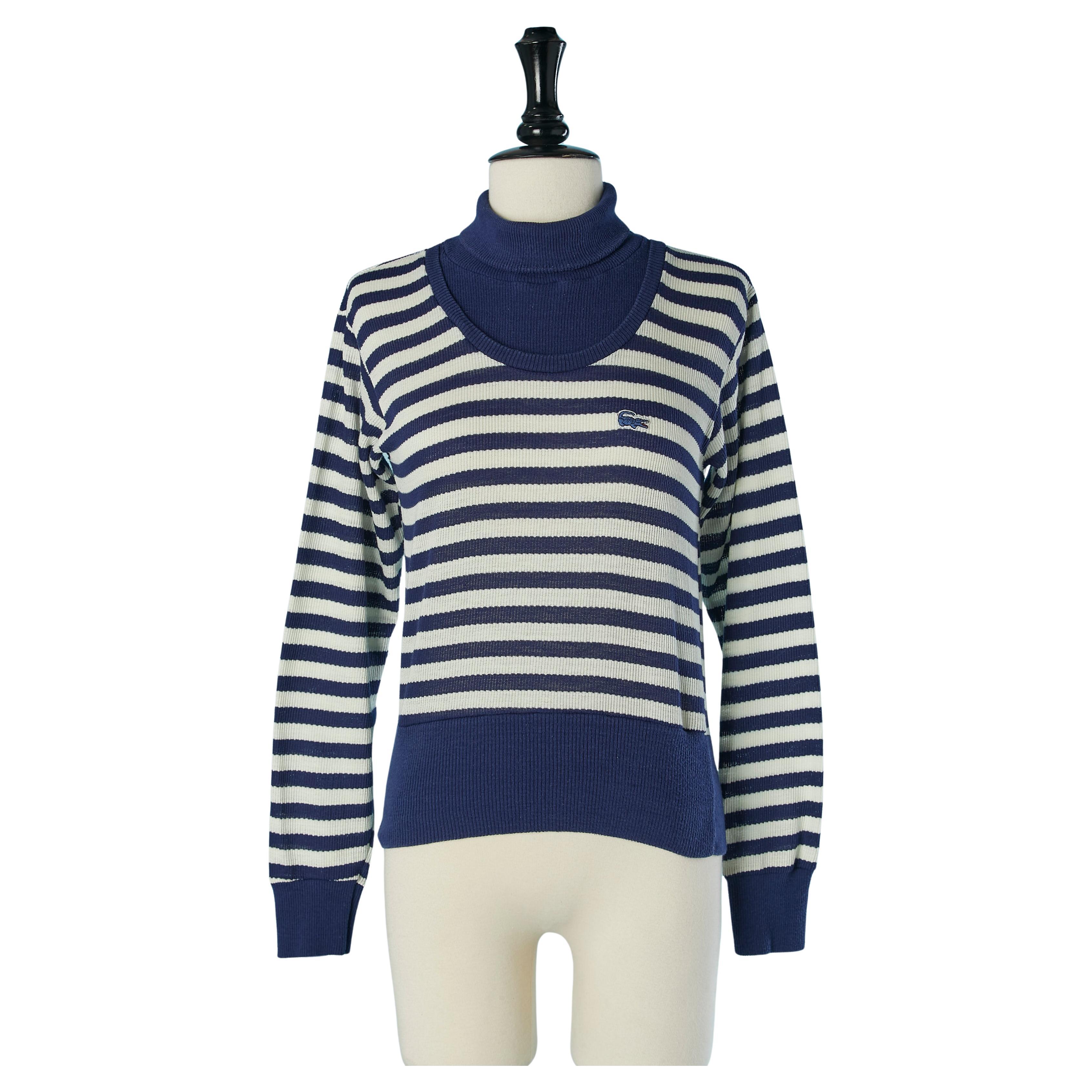 Maglione a righe bianche e blu LACOSTE