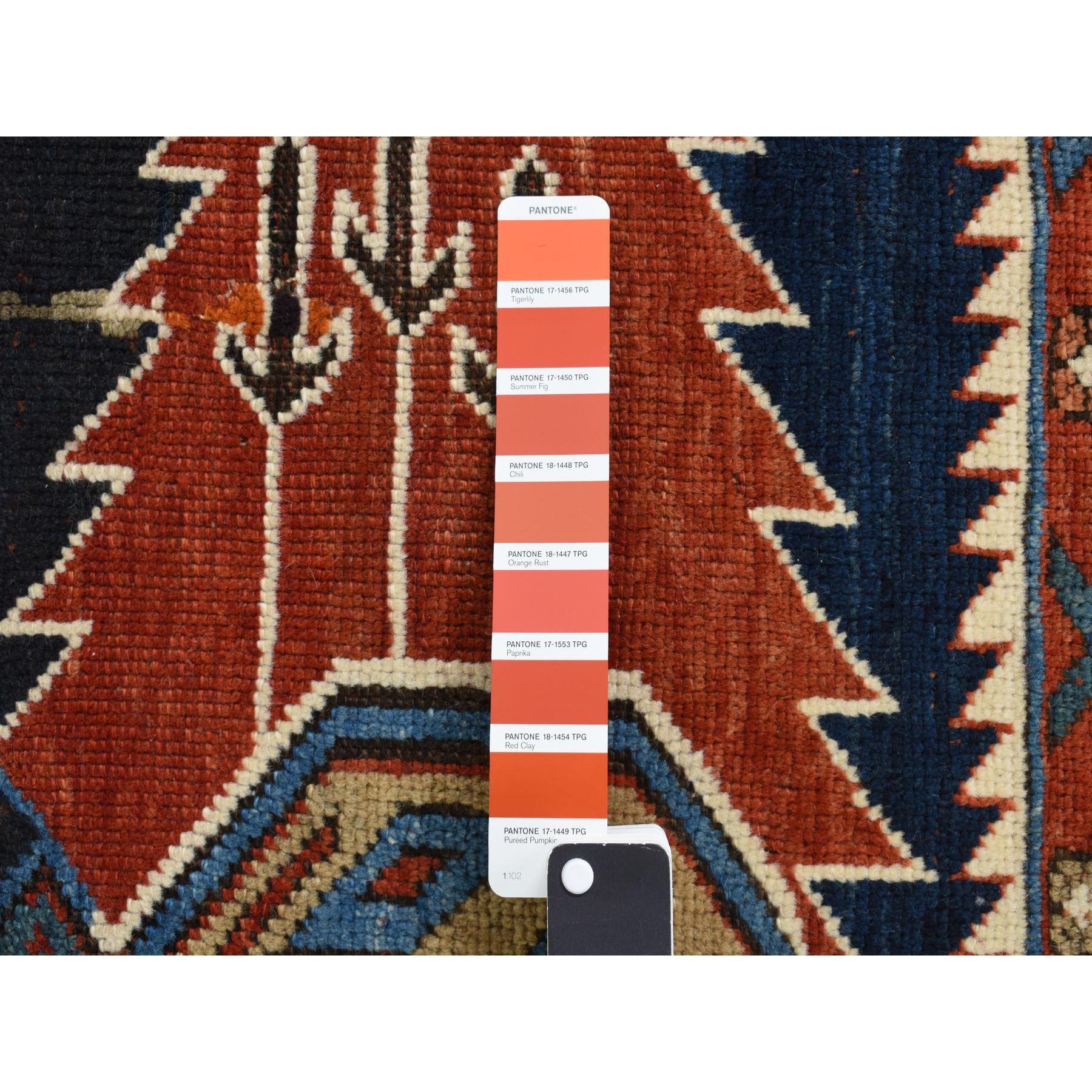 Azerbaijani Navy Blue Antique Caucasian Kazak Wool Hand Knotted Signed and Dated 1929 Rug For Sale