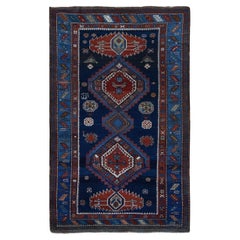 Navy Blue Antique Caucasian Kazak Wool Hand Knotted Signed and Dated 1929 Rug