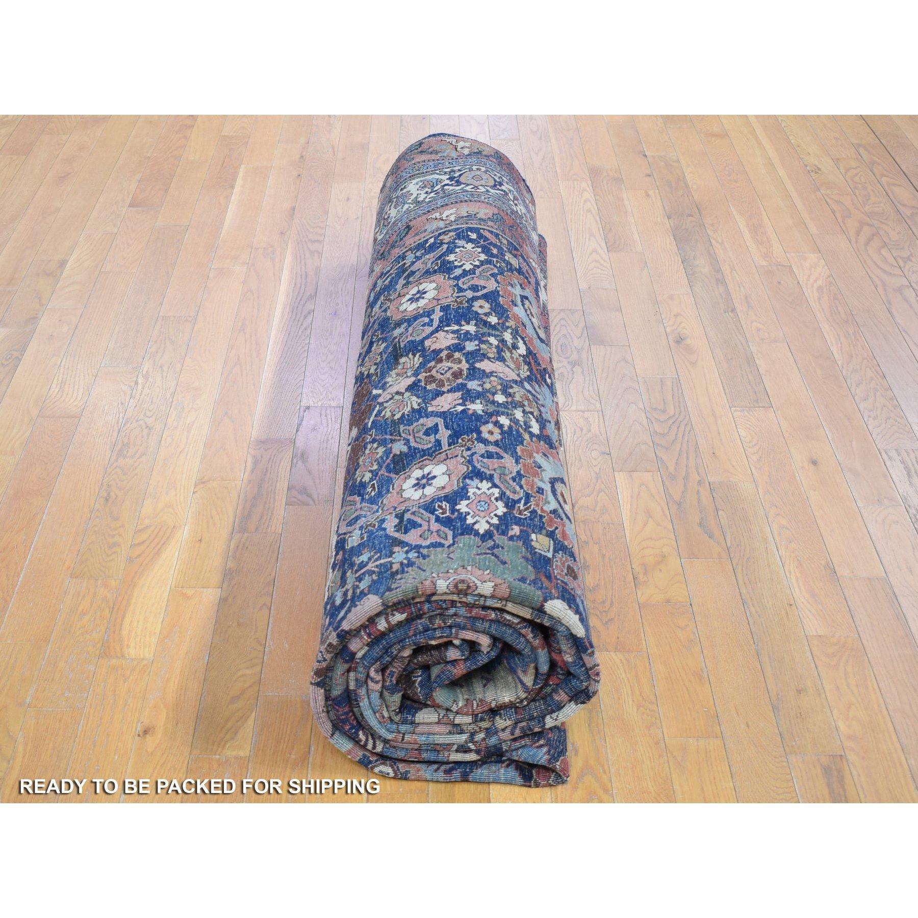 Navy Blue, Antique Persian Bijar, Even Wear, Hand Knotted, Oversized Wool Rug For Sale 5