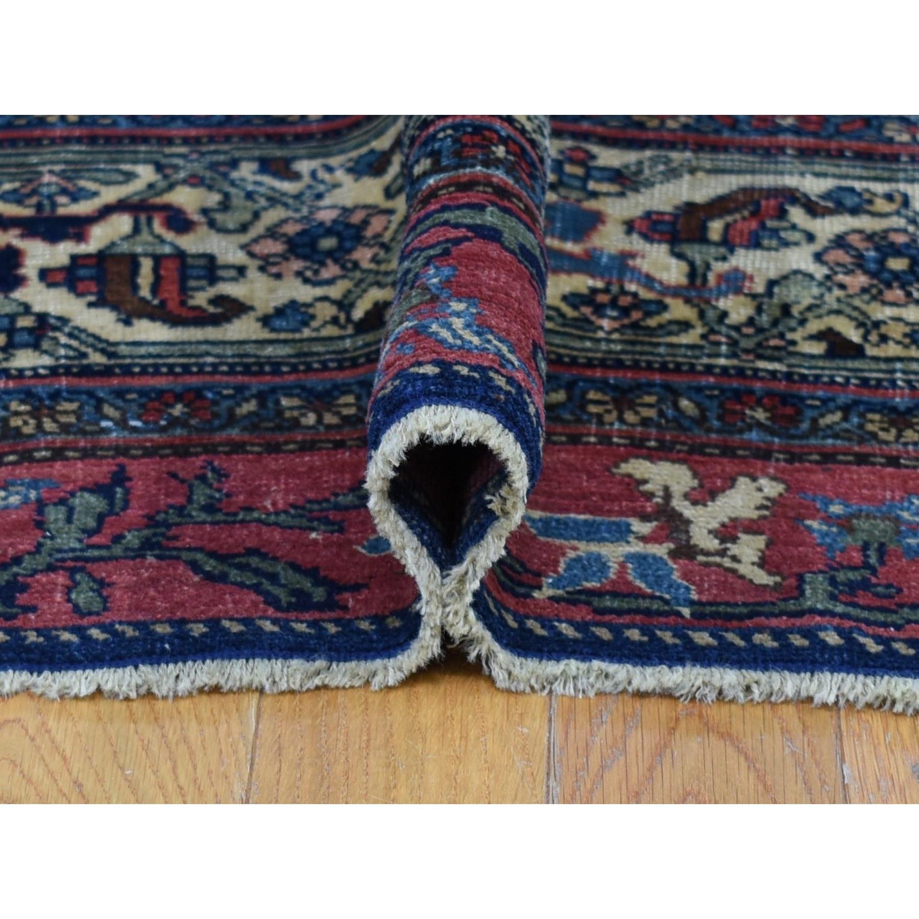 Navy Blue, Antique Persian Bijar, Even Wear, Hand Knotted, Oversized Wool Rug In Good Condition For Sale In Carlstadt, NJ
