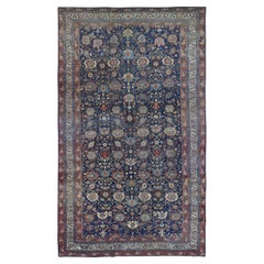 Navy Blue, Antique Persian Bijar, Even Wear, Hand Knotted, Oversized Wool Rug