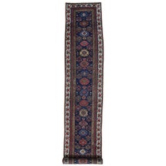 Tapis de couloir oriental ancien persan bleu marine XL noué à la main, 3'0"" x 18'8"