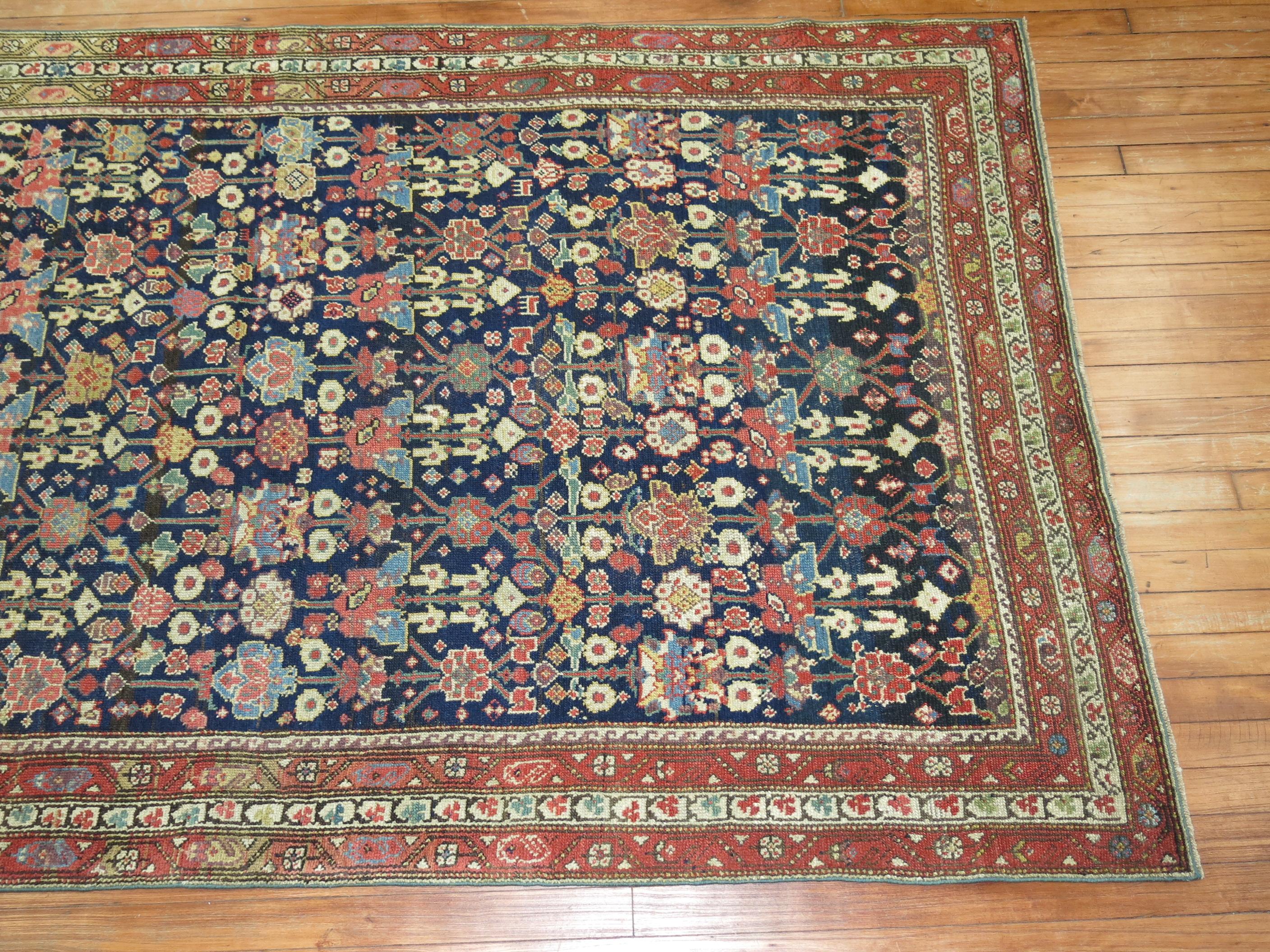 Hand-Woven Navy Blue Antique Persian Malayer Rug For Sale