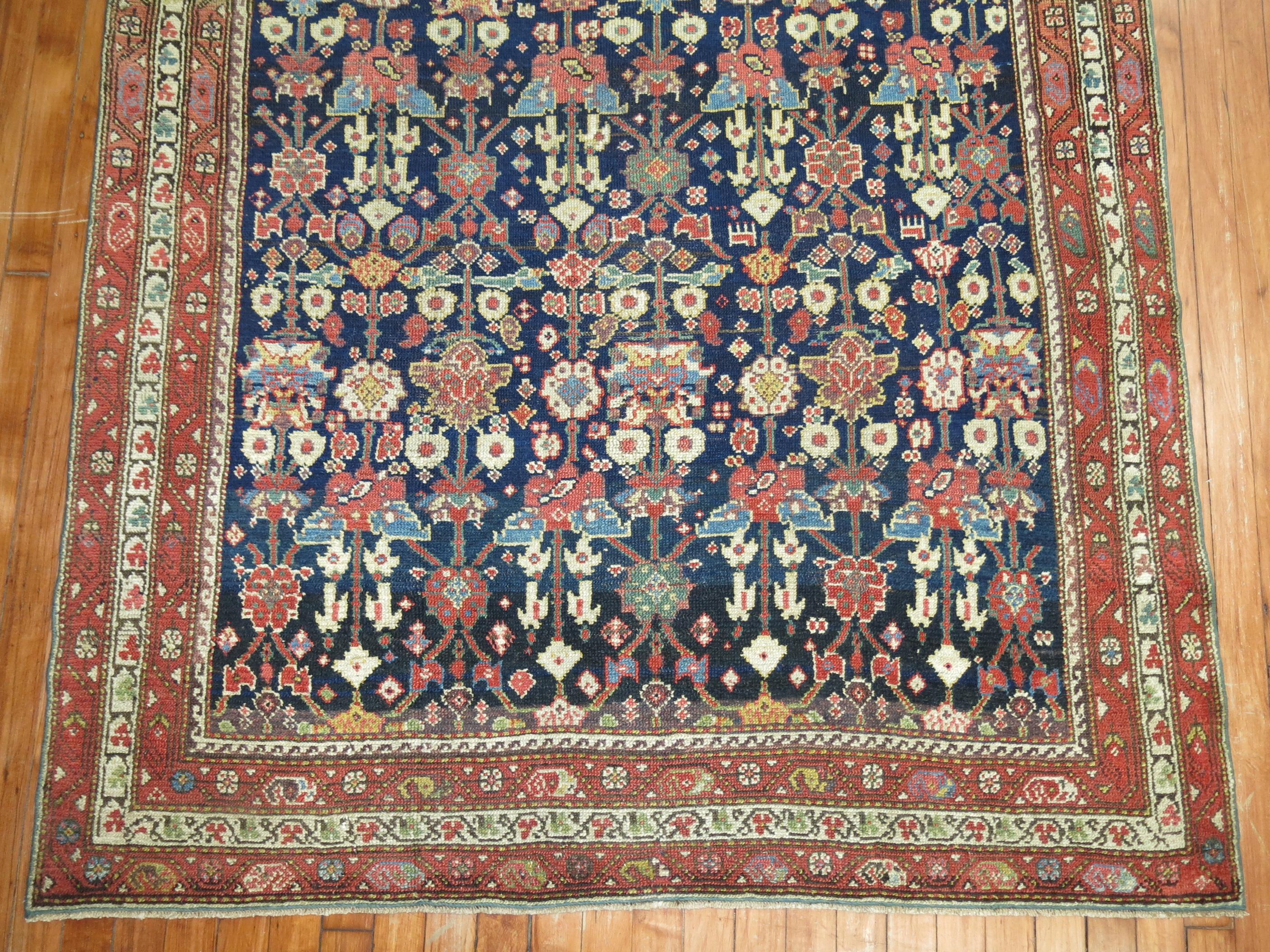 Wool Navy Blue Antique Persian Malayer Rug For Sale