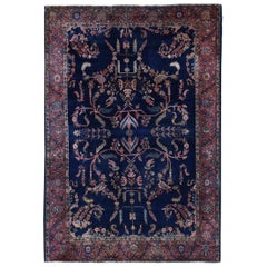 Navy Blue Antique Persian Mohojaren Sarouk Soft and Clean Hand Knotted Oriental