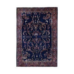 Navy Blue Antique Persian Mohojaren Sarouk Soft And Clean Hand Knotted Oriental