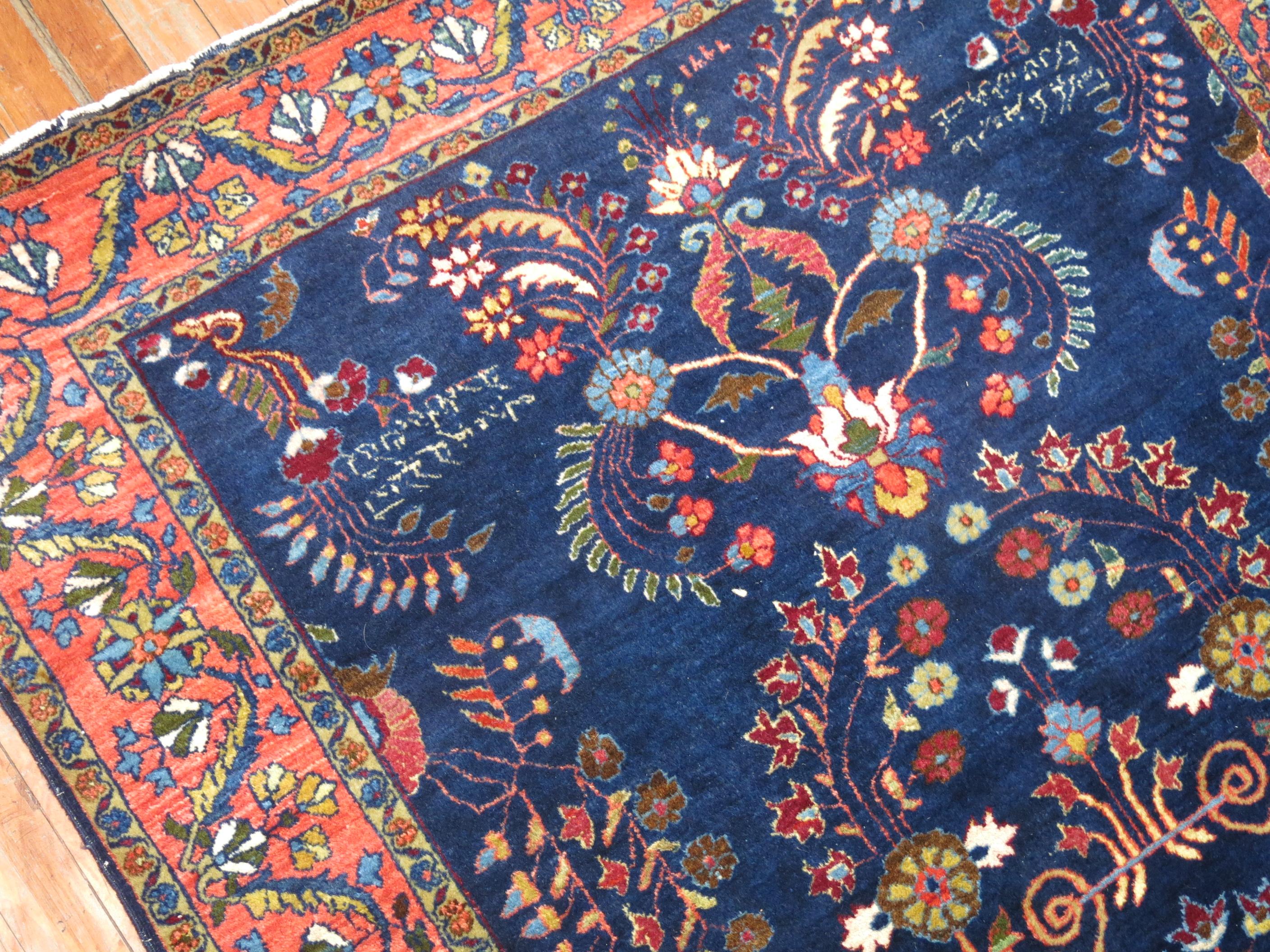 Navy Blue Antique Persian Sarouk Rug In Excellent Condition For Sale In New York, NY