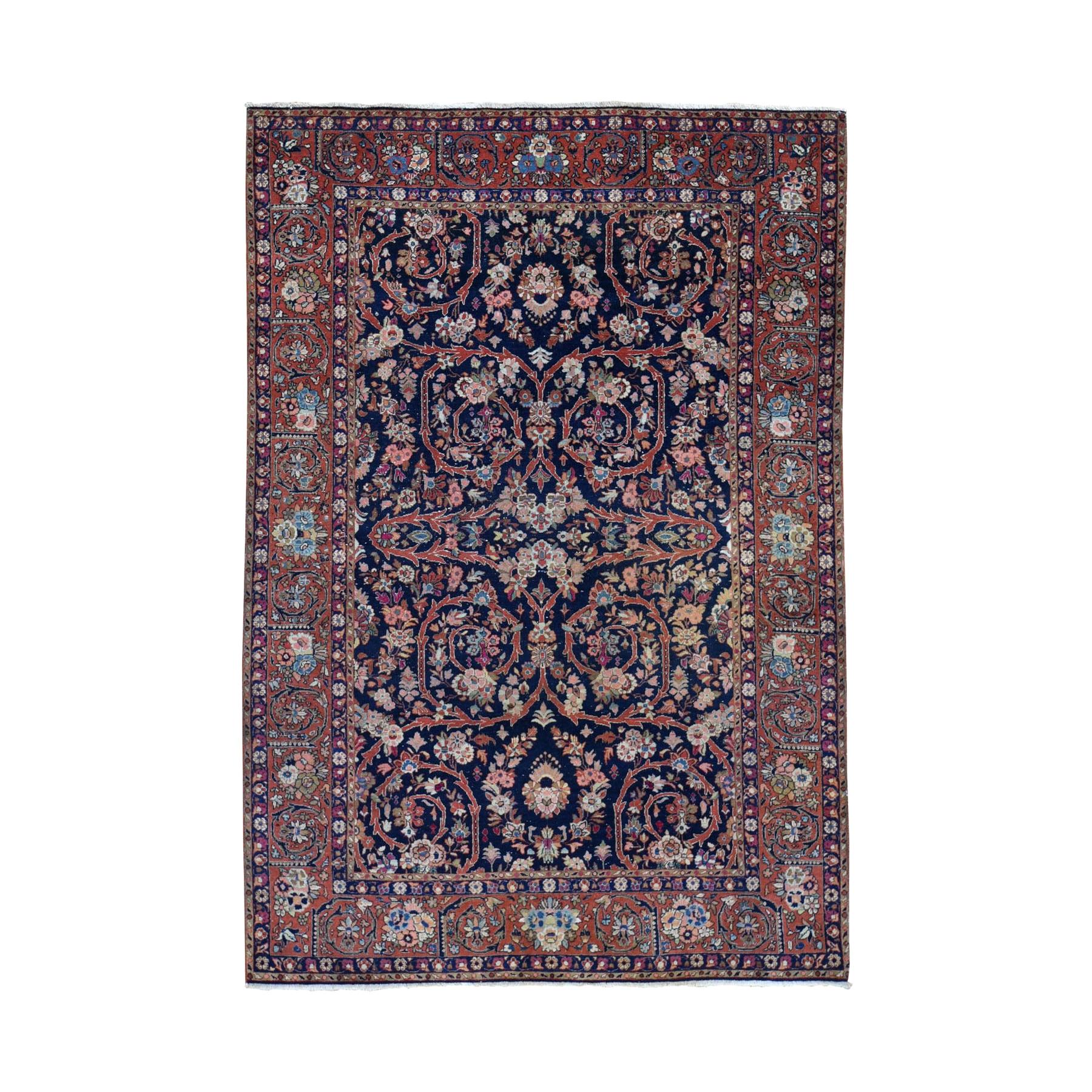 Navy Antique Persian Ardabil Clean Even Wear Pure Wool Hand Knotted