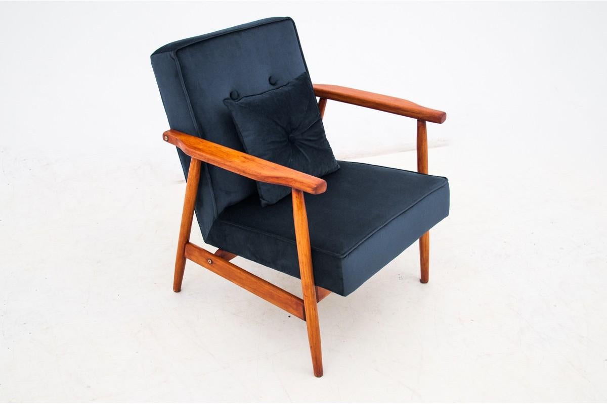 Mid-Century Modern Navy Blue Armchair with Footrest, Poland, 1960s