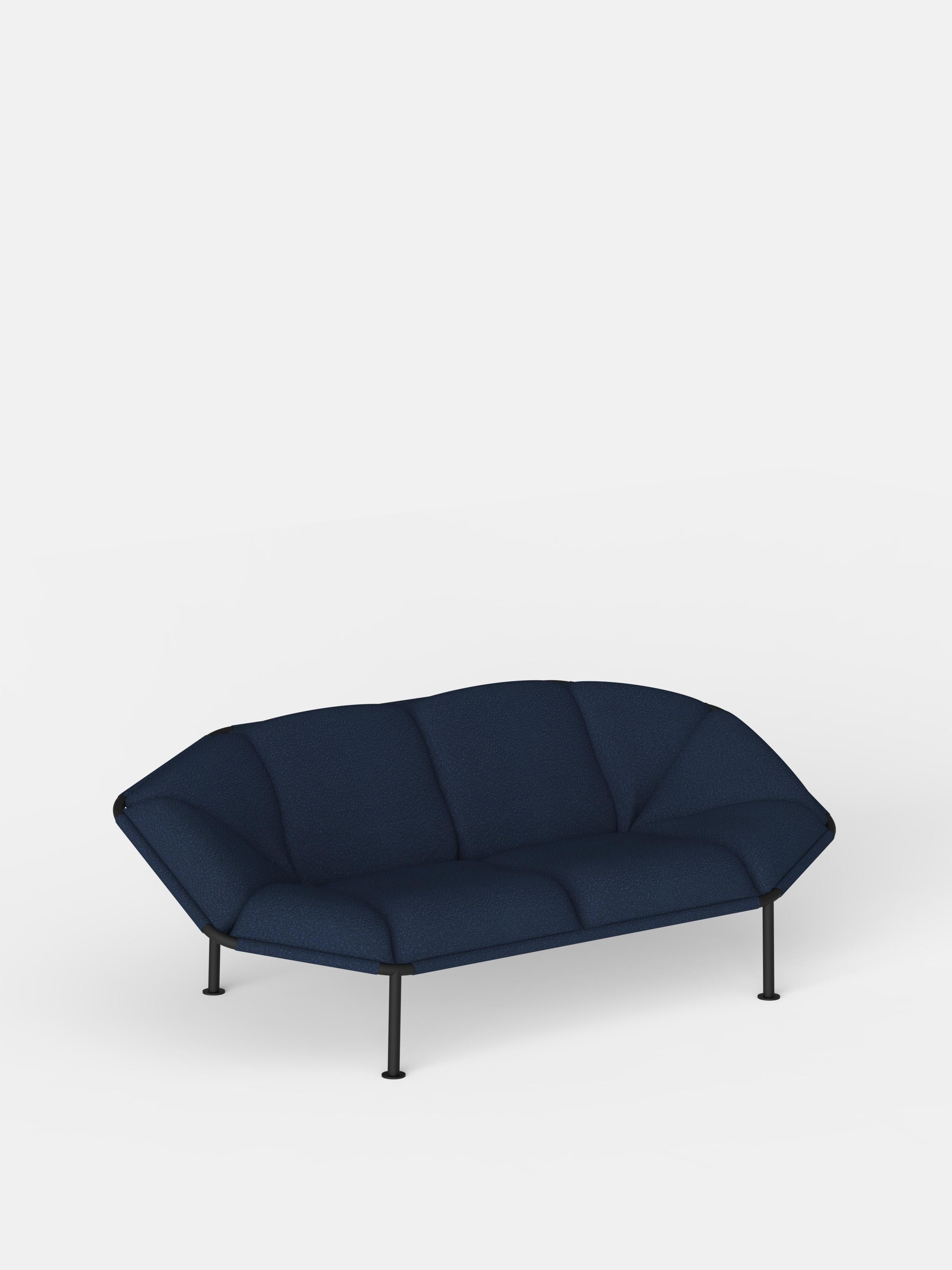 Navy Blue Atlas 2 Seater Sofa by Kann Design
Dimensions: D 94 x W 203 x H 78 cm.
Materials: Powder-coated steel, HR foam, fabric upholstery Kvadrat Sprinkles 794 (40% polyester filling, 30% wool, 20% polyester, 10% nylon).
Available in other