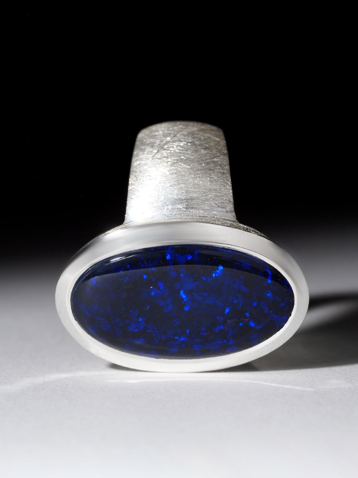 Navy Blue Australian Opal ring silver Statement gift for friend anniversary For Sale 5