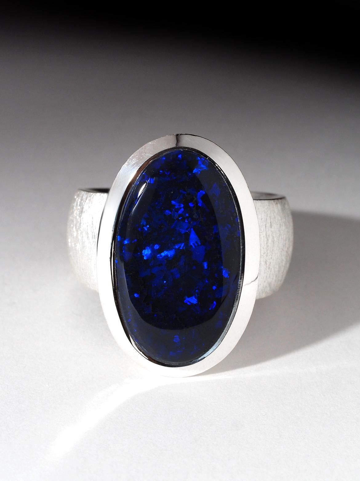 Oval Cut Navy Blue Australian Opal ring silver Statement gift for friend anniversary For Sale