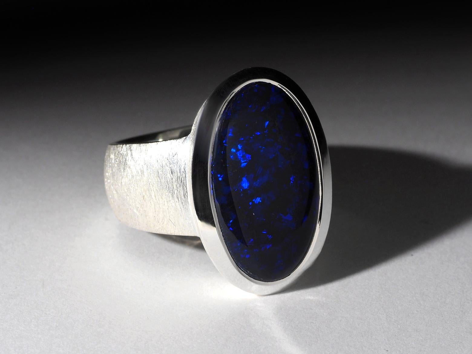 Navy Blue Australian Opal ring silver Statement gift for friend anniversary For Sale 3
