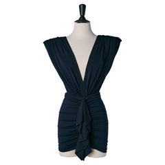 Navy blue backless mini dress with gather and drape ALEXANDRE VAUTHIER