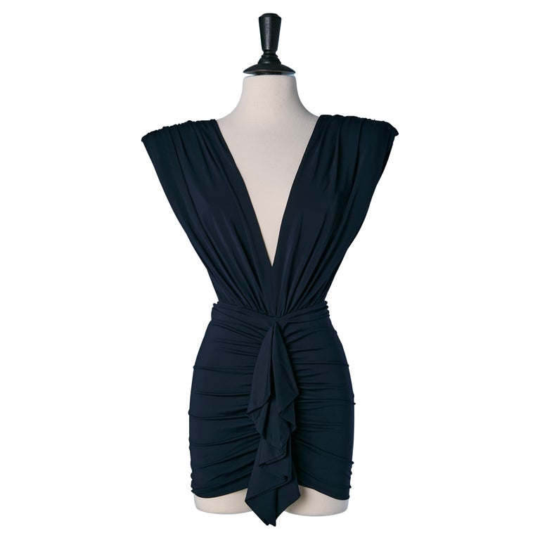 Navy blue backless mini dress with gather and drape ALEXANDRE VAUTHIER For Sale at 1stDibs
