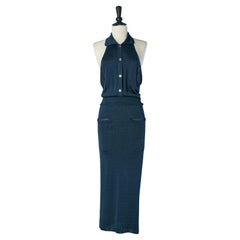 Navy blue backless rayon knit dress ANGELO TARLAZZI