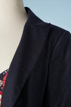 Navy blue blazer with silk embroideries vest attached John Galliano