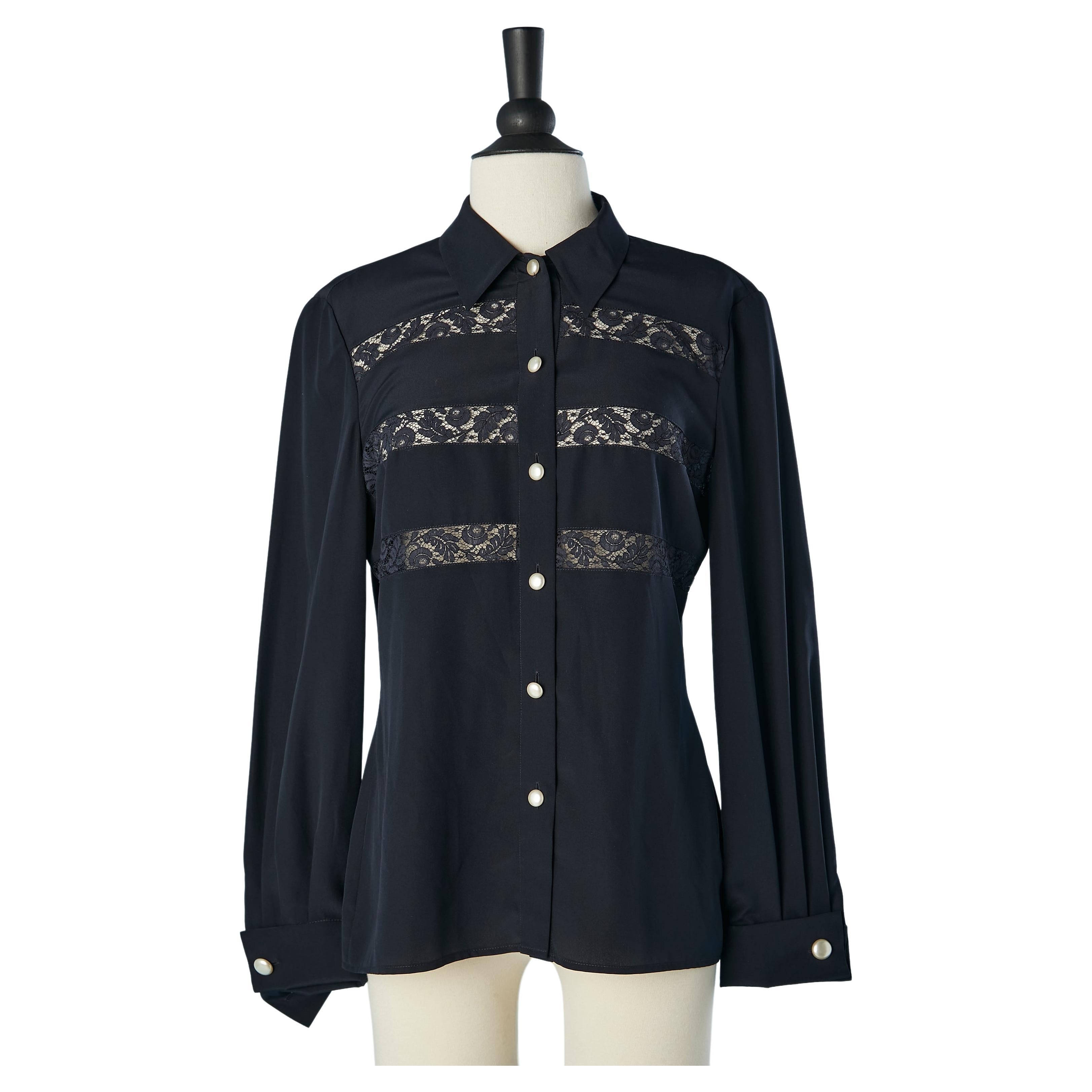 Navy blue blouse with see-through lace insert Valentino Miss V  For Sale