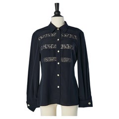 Retro Navy blue blouse with see-through lace insert Valentino Miss V 