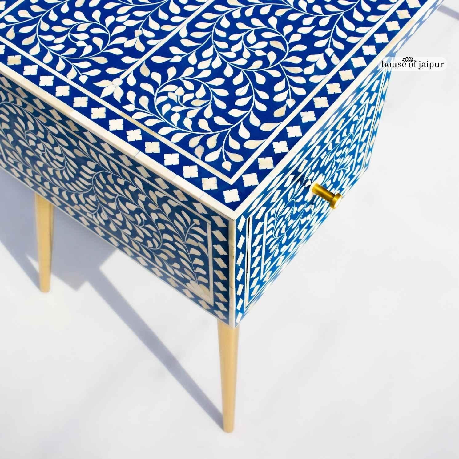 Navy Blue Bone Inlay Work Desk – Floral Vine Pattern by House of Jaipur (Agra) im Angebot