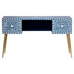 Navy Blue Bone Inlay Work Desk – Floral Vine Pattern by House of Jaipur