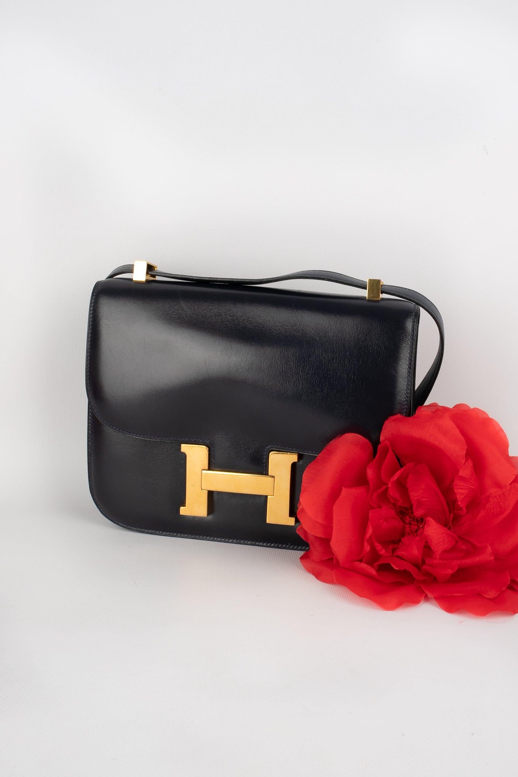 Hermes Navy Blue Box Leather Constance Bag 6