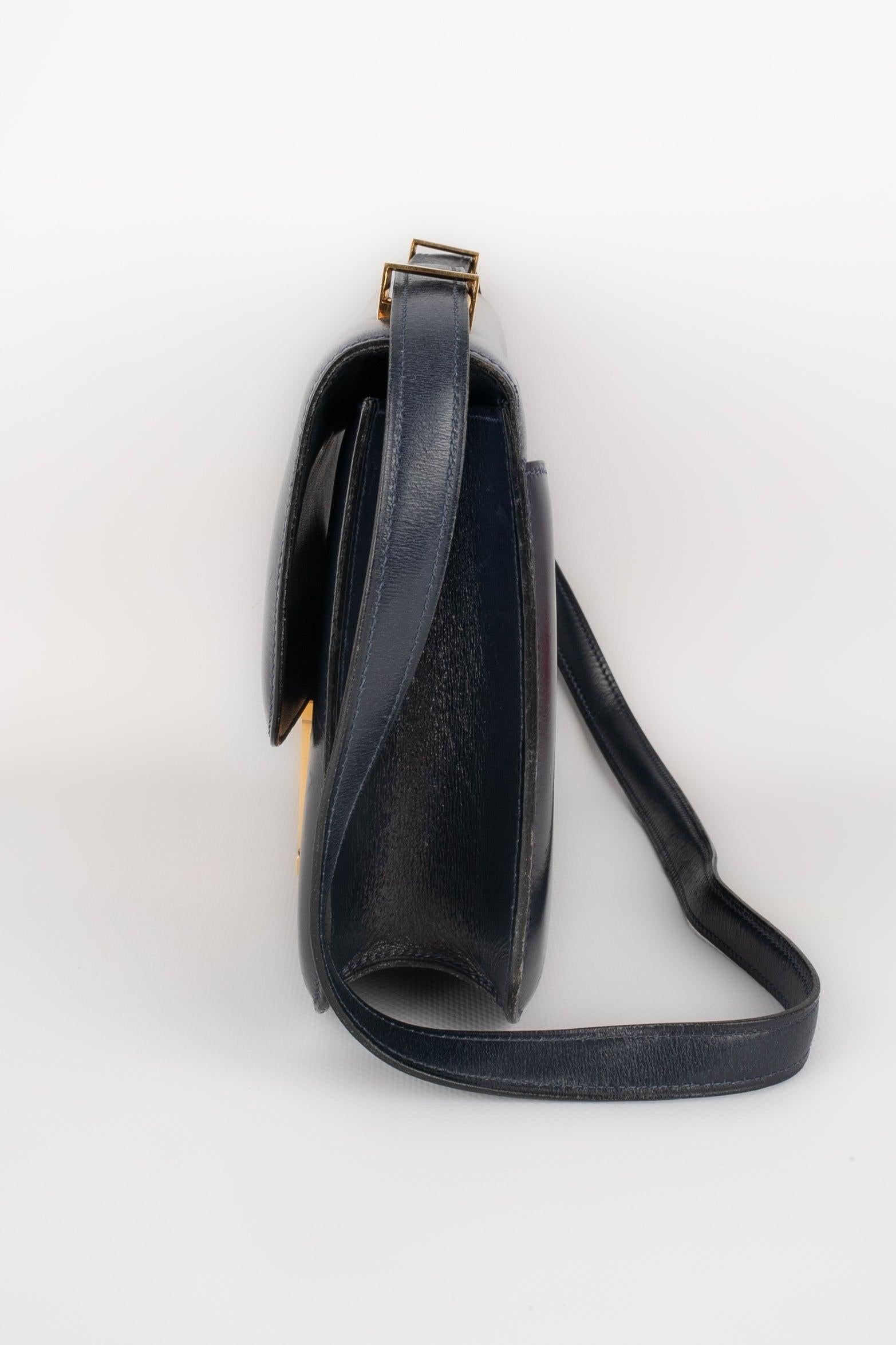 Black Hermes Navy Blue Box Leather Constance Bag