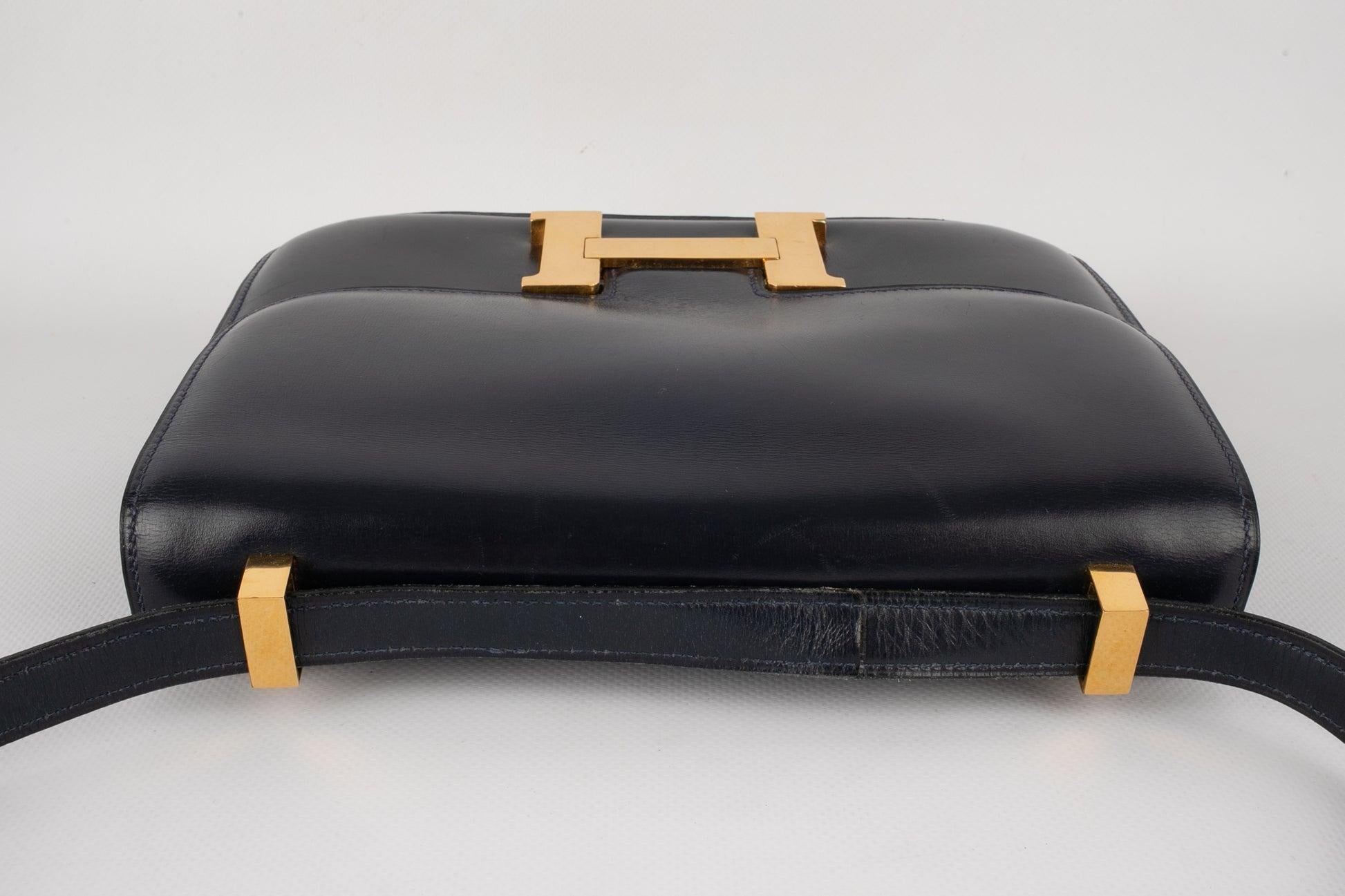 Hermes Navy Blue Box Leather Constance Bag 2