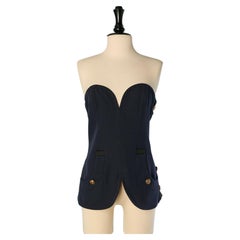 Bustier azul marino con adornos de botones metálicos dorados de Saint Laurent Rive Gauche