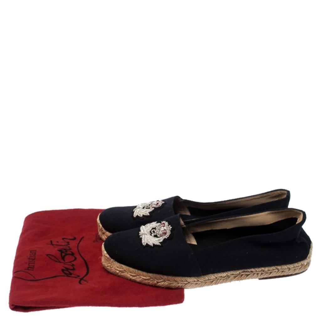 Navy Blue Canvas Gala Embroidered Crest Espadrille Loafers Size 39 3
