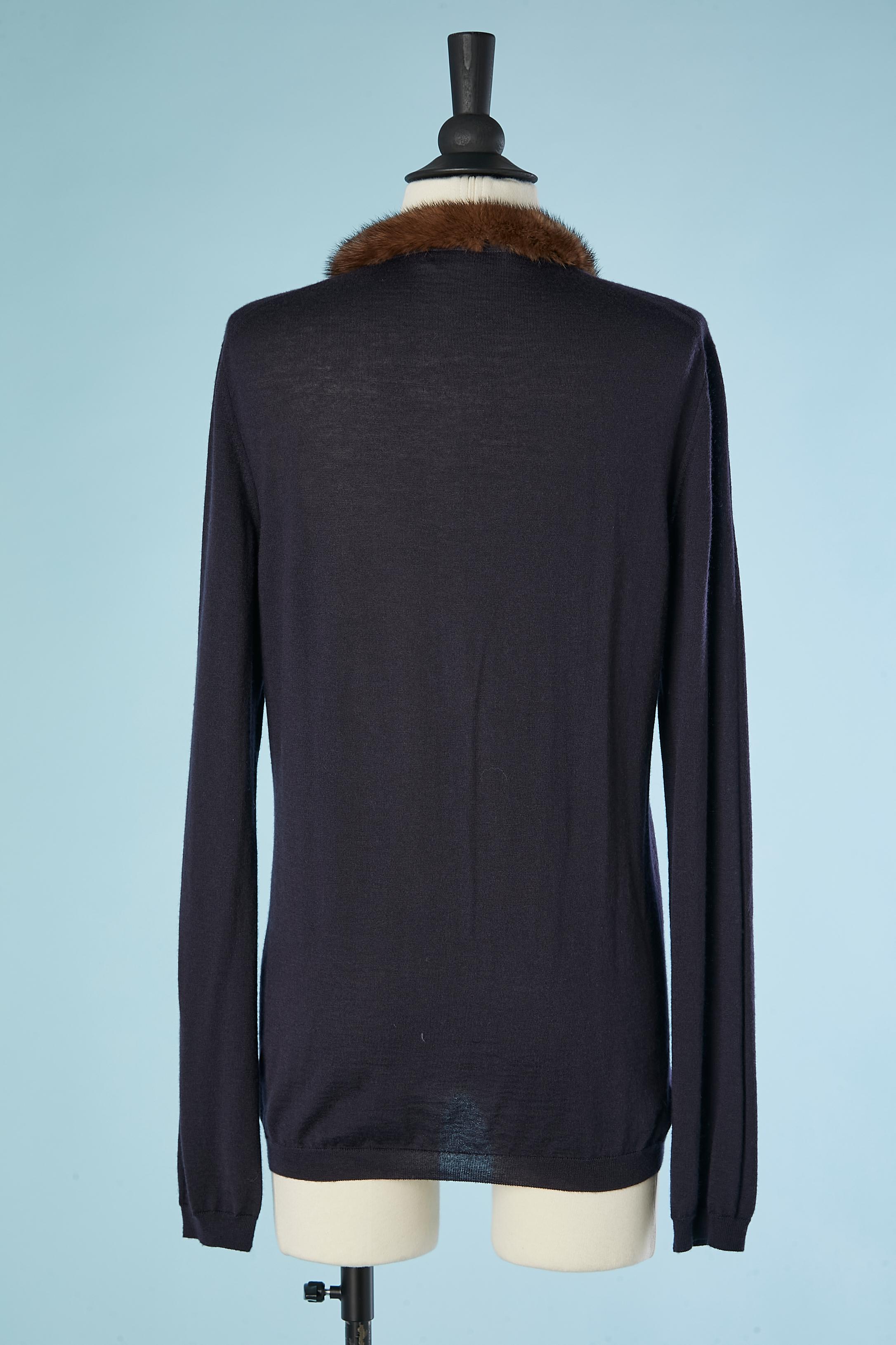 Women's Navy blue cashmere cardigan with mink collar edge Christian Dior  For Sale