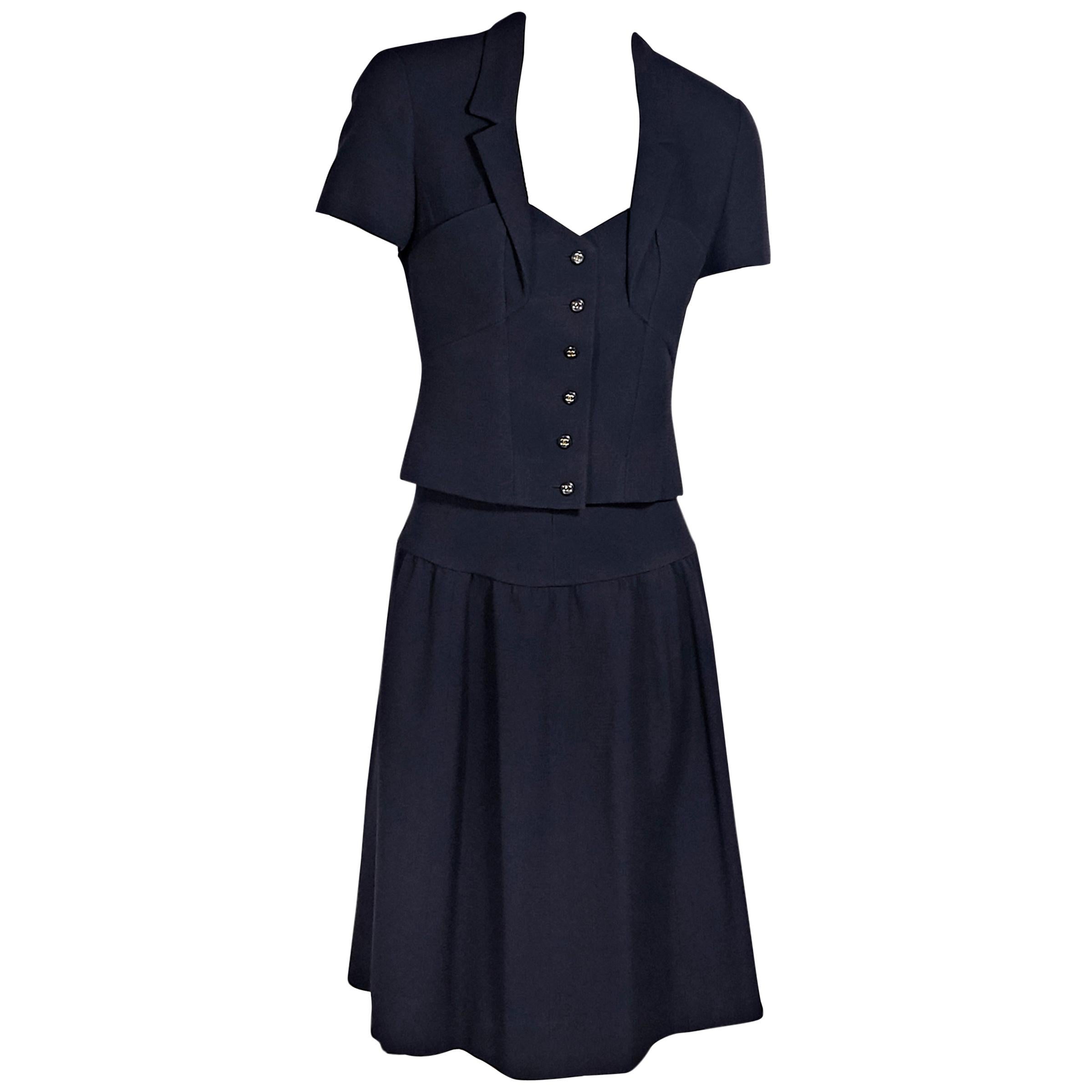 Chanel Navy Blue Skirt Suit Set