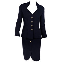 Navy Blue Chanel Pique Skirt Suit Set